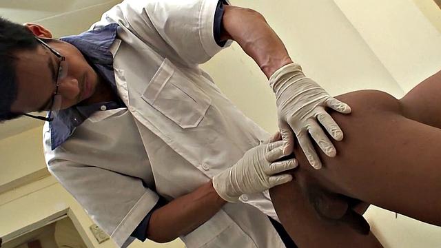 Slim Asian toyed and bareback banged by athletic doc