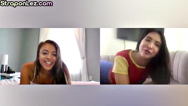 Oiled up lez play with anal toys on webcam