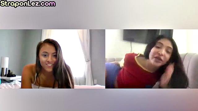 Oiled up lez play with anal toys on webcam