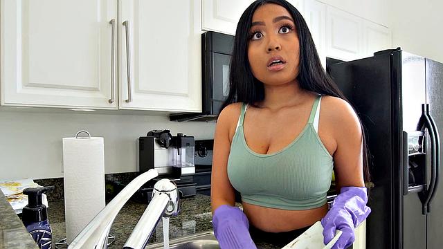 Teasing Asian maid gets her anal dose of dick after cleaning