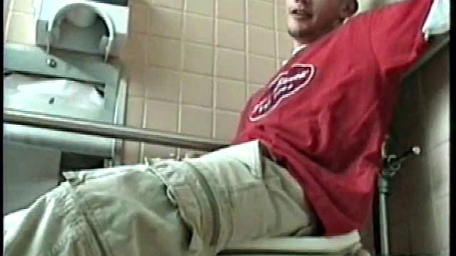 Straight boy Ethan needs to relieve the pressure. So, he goes into a public toilet to jack off.