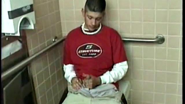 Straight boy Ethan needs to relieve the pressure. So, he goes into a public toilet to jack off.