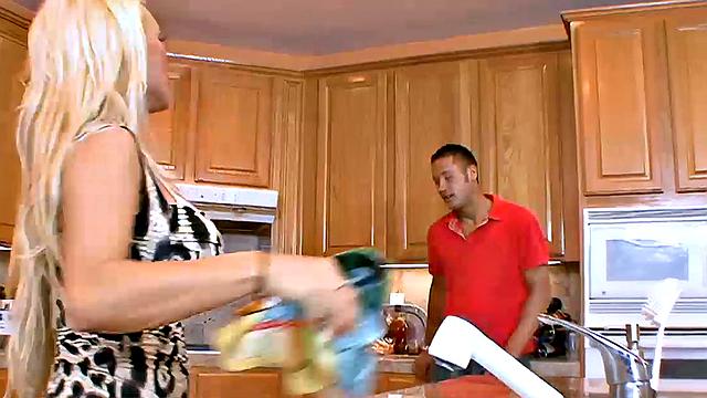 Big-titted Milf Holly Halston gets a cock in her kitchen