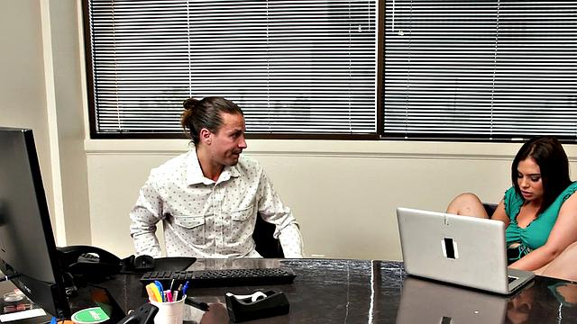 Hairy babe gets doggystyled by coworker