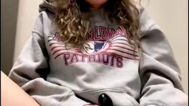 Blonde intensely masturbates with a dildo