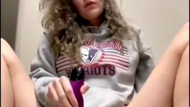 Blonde intensely masturbates with a dildo