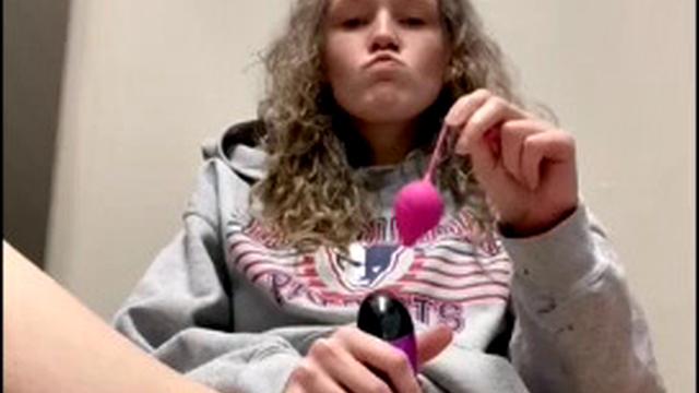 Blonde intensely masturbates with a dildo