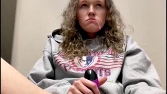 Blonde intensely masturbates with a dildo