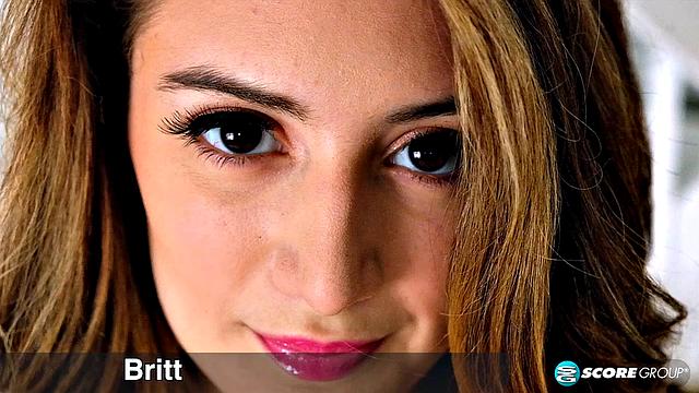 Stacked Britt James shows off her 18-year-old all-natural tits and her hairless pussy.