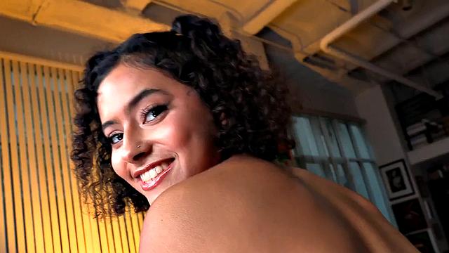 Teasing 21yo femdom with small boobs wanks oiled cock in POV