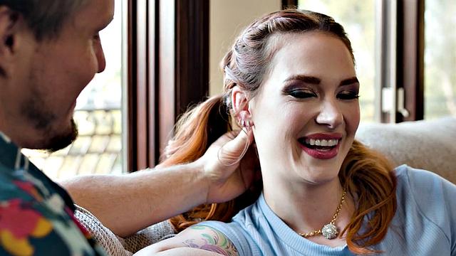 Inked Redhead playing with vibrator during pussybanging