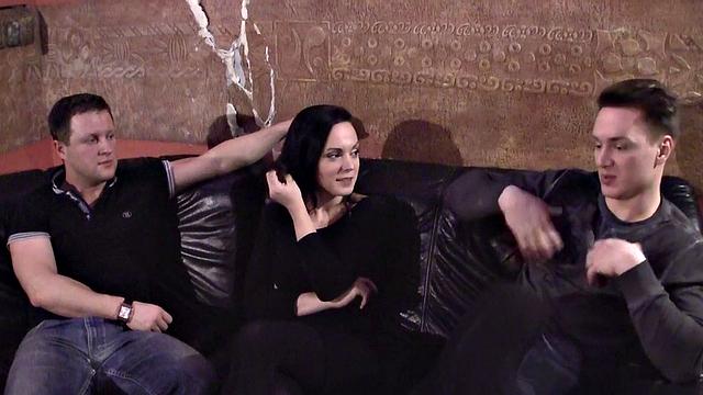 Adorable brunette babe gets nailed in threesome