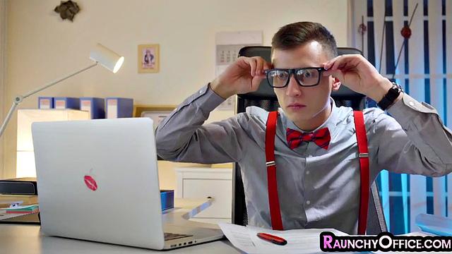 Classy office slut cockriding boss