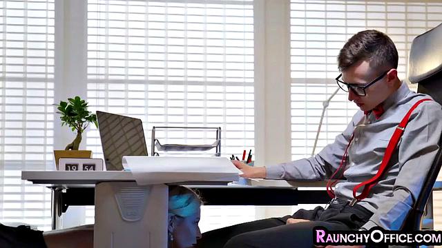 Classy office slut cockriding boss