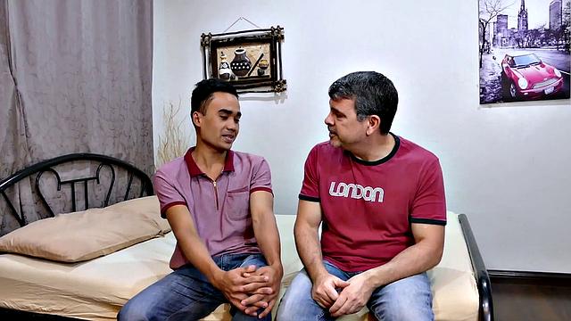 Asslicked Asian twink barebacks older in doggystyle