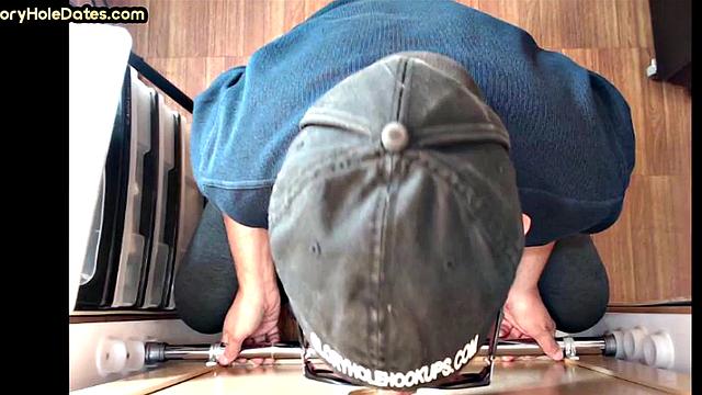 Gloryhole DILF with glasses sucks BFs cock at home