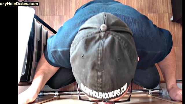 Gloryhole DILF with glasses sucks BFs cock at home