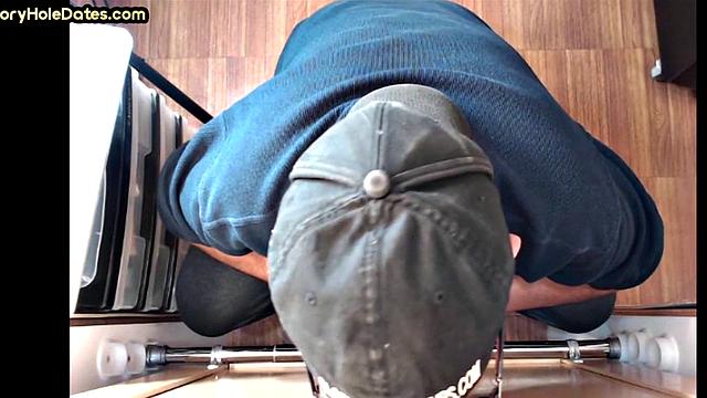 Gloryhole DILF with glasses sucks BFs cock at home