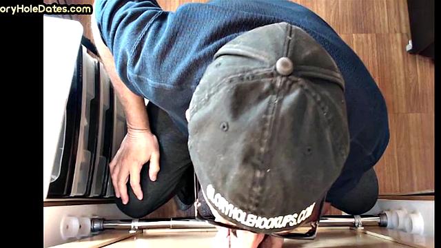 Gloryhole DILF with glasses sucks BFs cock at home