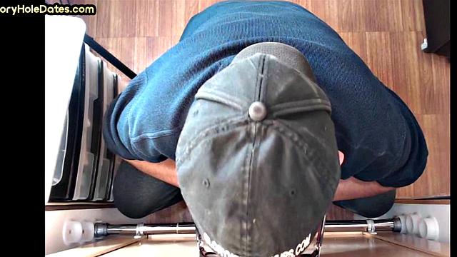 Gloryhole DILF with glasses sucks BFs cock at home