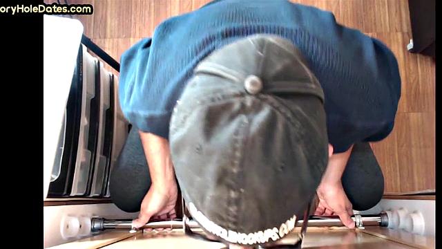 Gloryhole DILF with glasses sucks BFs cock at home