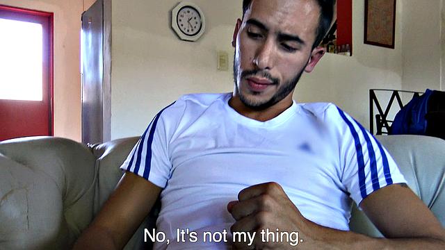 Straight Latin stud seduced by cash, strokes and takes raw cock for the first time on camera
