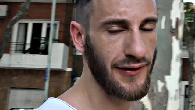 Straight Latin stud seduced by cash, strokes and takes raw cock for the first time on camera
