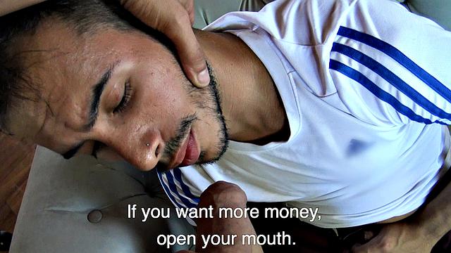 Straight Latin stud seduced by cash, strokes and takes raw cock for the first time on camera