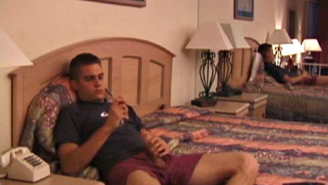 Rick releases his over-sized dick from his jeans. Then he stands in front of a mirror and lubes up. With jeans around his ankles, Rick pulls off the shirt, confirming he's still working out.