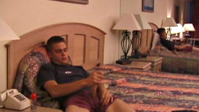 Rick releases his over-sized dick from his jeans. Then he stands in front of a mirror and lubes up. With jeans around his ankles, Rick pulls off the shirt, confirming he's still working out.