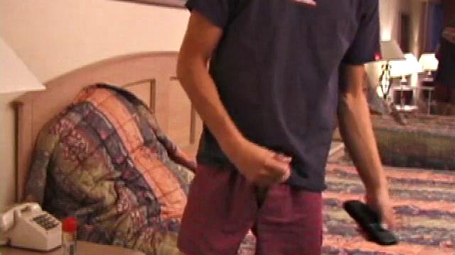 Rick releases his over-sized dick from his jeans. Then he stands in front of a mirror and lubes up. With jeans around his ankles, Rick pulls off the shirt, confirming he's still working out.