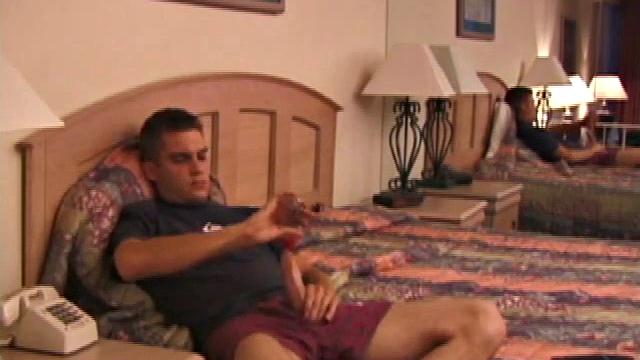 Rick releases his over-sized dick from his jeans. Then he stands in front of a mirror and lubes up. With jeans around his ankles, Rick pulls off the shirt, confirming he's still working out.