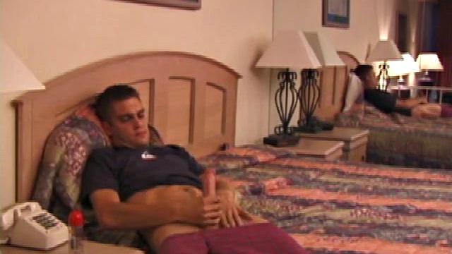 Rick releases his over-sized dick from his jeans. Then he stands in front of a mirror and lubes up. With jeans around his ankles, Rick pulls off the shirt, confirming he's still working out.