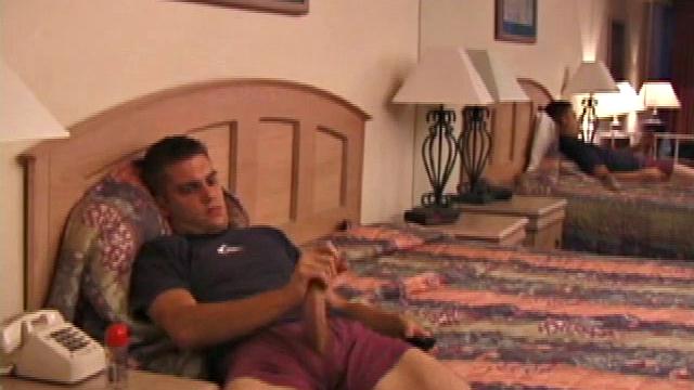 Rick releases his over-sized dick from his jeans. Then he stands in front of a mirror and lubes up. With jeans around his ankles, Rick pulls off the shirt, confirming he's still working out.