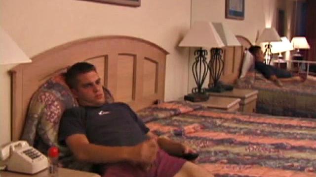 Rick releases his over-sized dick from his jeans. Then he stands in front of a mirror and lubes up. With jeans around his ankles, Rick pulls off the shirt, confirming he's still working out.