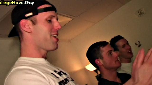 Str8 3some fucked in front of voyeurs in dormitory for fraternity