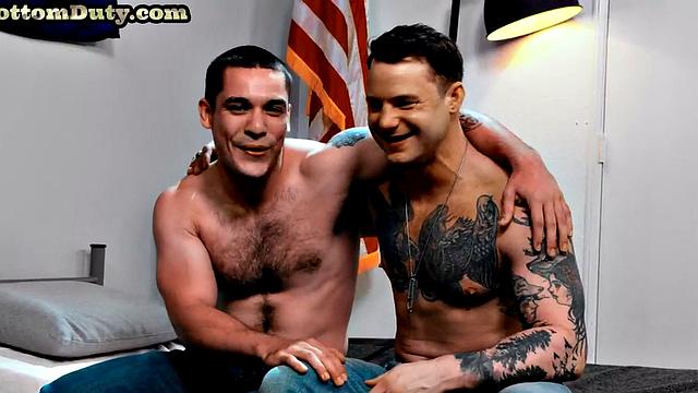 Hairy army stud barebacked on duty in dormitory