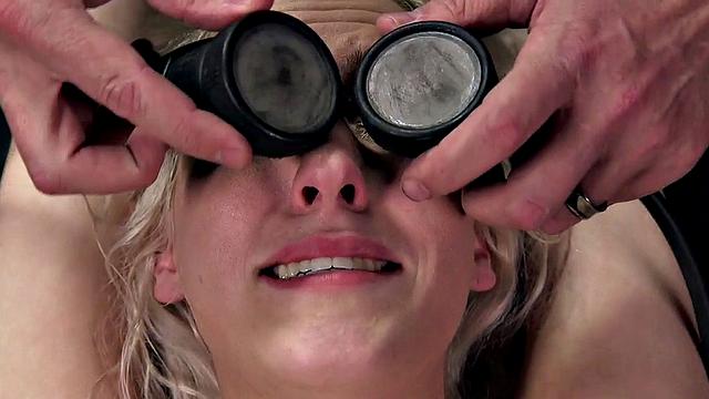 BDSM slut gets feet whipped and pussytoyed to limits of pain