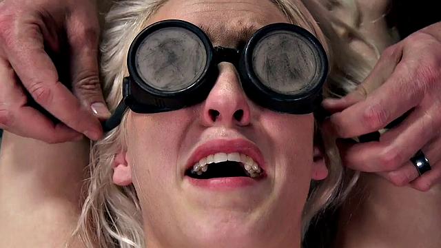 BDSM slut gets feet whipped and pussytoyed to limits of pain