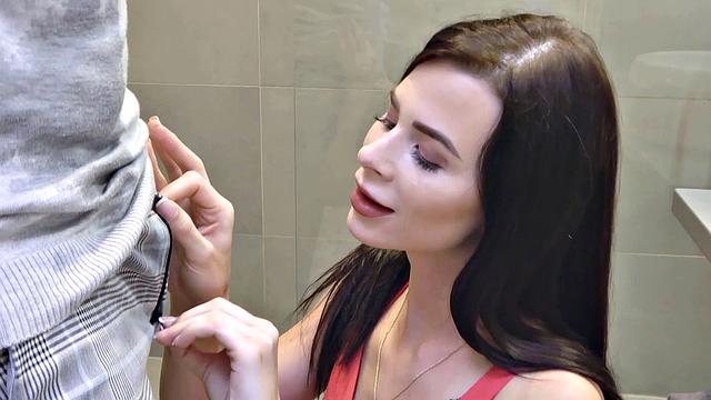 HUNT4K. Black-haired beauty copulates with friend in front of guy