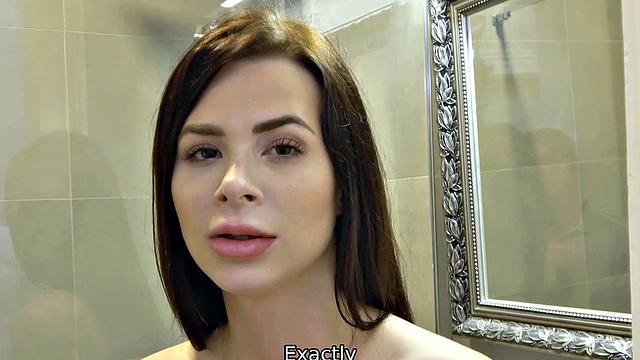 HUNT4K. Black-haired beauty copulates with friend in front of guy