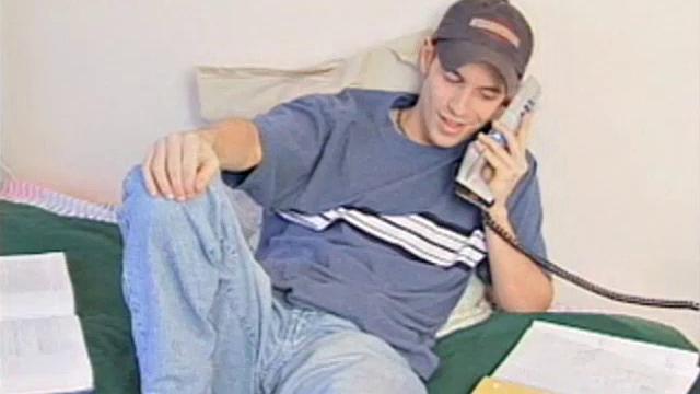After getting off the phone, 21 year old frat boy Sean Storm feels the urge to jack off, instead of study. He pushes the books aside and starts rubbing his package. Then he slowly removes his shirt to reveal an awesome six pack.