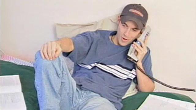 After getting off the phone, 21 year old frat boy Sean Storm feels the urge to jack off, instead of study. He pushes the books aside and starts rubbing his package. Then he slowly removes his shirt to reveal an awesome six pack.