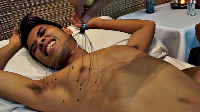 Asian gay tickling fetish boy visits the Erotic Asian Tickling Parlor for a sensual tickling experience. Our tickling masseur uses feathers and wire scalp massaging tool.