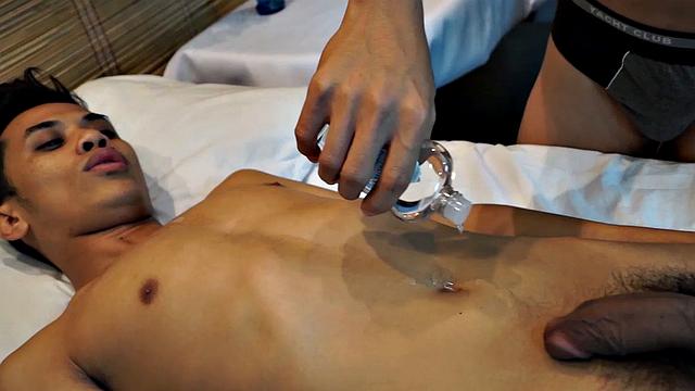 Asian gay tickling fetish boy visits the Erotic Asian Tickling Parlor for a sensual tickling experience. Our tickling masseur uses feathers and wire scalp massaging tool.