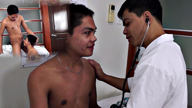 Asian twink gaping butthole at doctor after dildo
