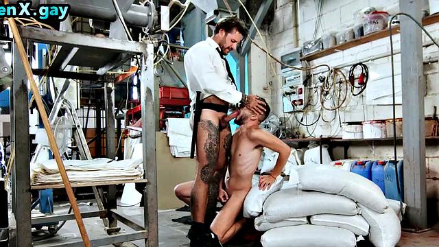 Manly police jock with tattooed body fucks bottom