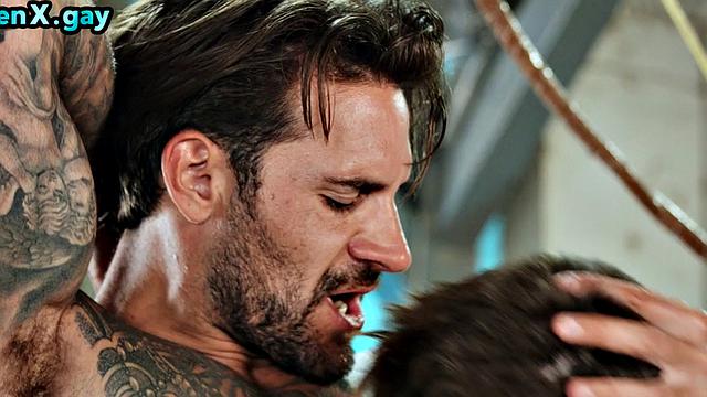 Manly police jock with tattooed body fucks bottom