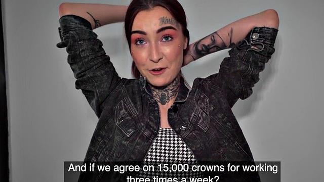 Inked eurobabe banged from behind for cash after blowjob