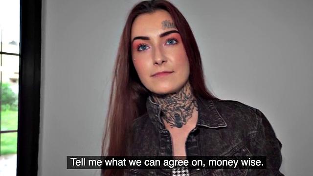 Inked eurobabe banged from behind for cash after blowjob